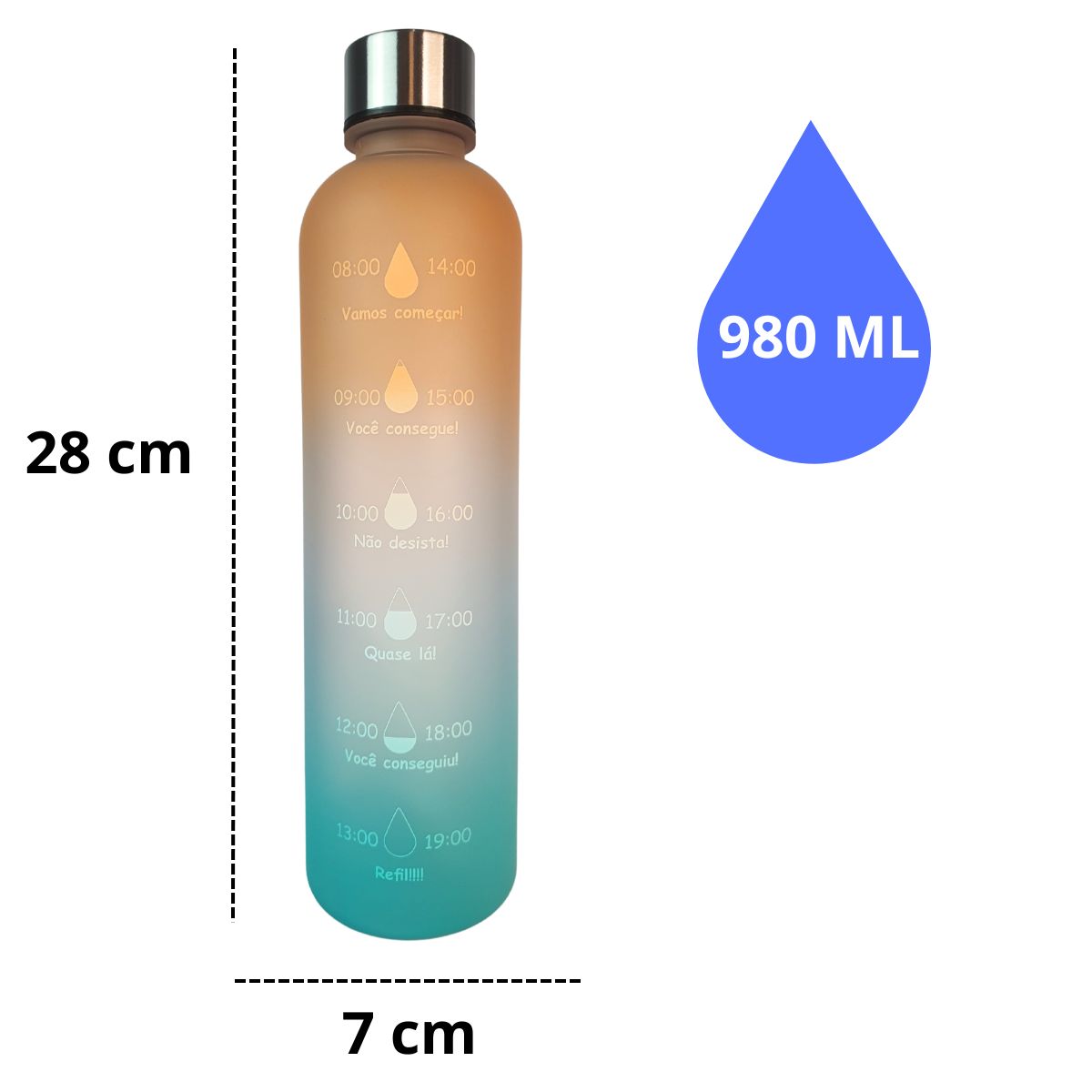Garrafa Motivacional Degradê - Laranja e Verde - 980ml Garrafa Motivacional Degradê - Laranja e Verde - 980ml